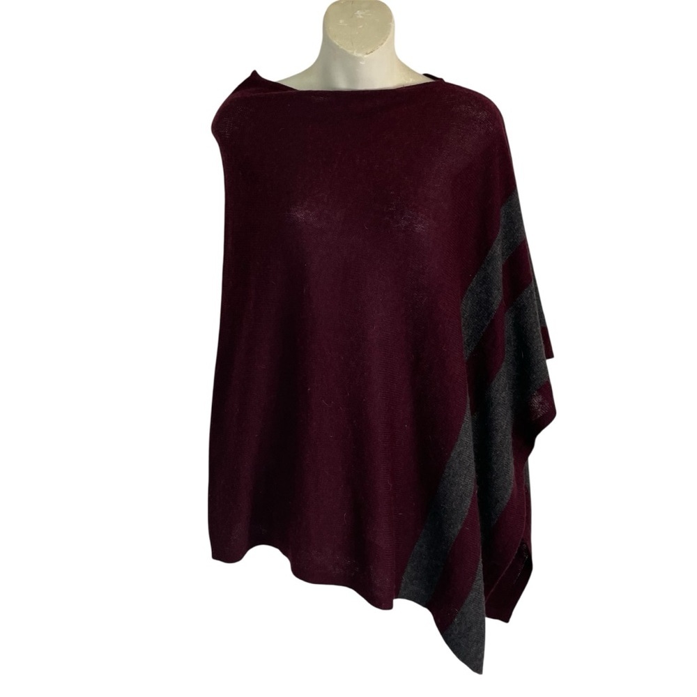 Celeste Burgundy and Gray Wool Blend Poncho Sweater one size cashmere llama